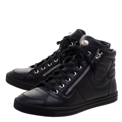 chanel stretch sneakers black|black chanel high top sneakers.